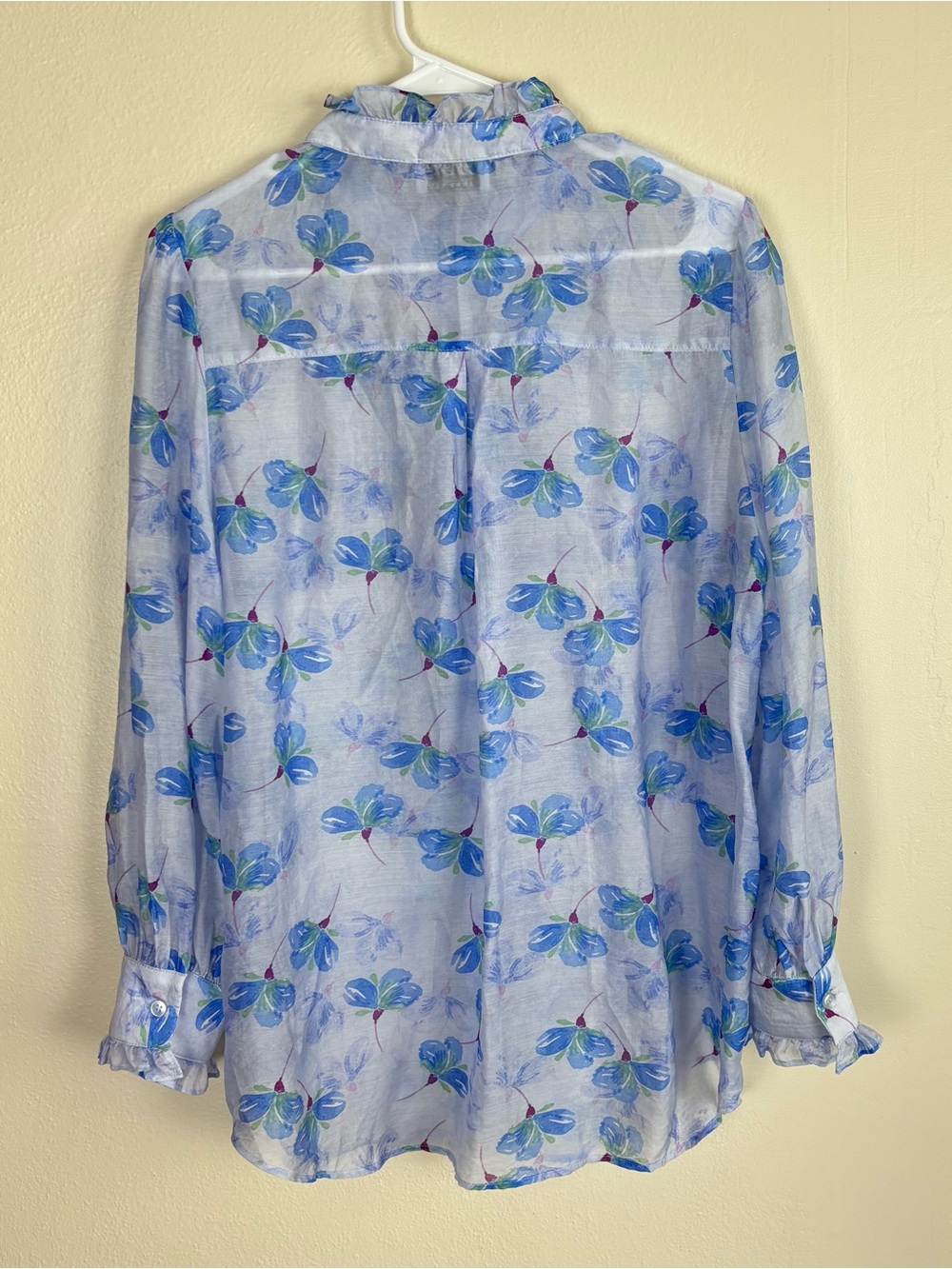 Anna Kay Sheer Floral Long Sleeve Button Down Blouse Women’s Size Large Blue - Picture 4 of 8